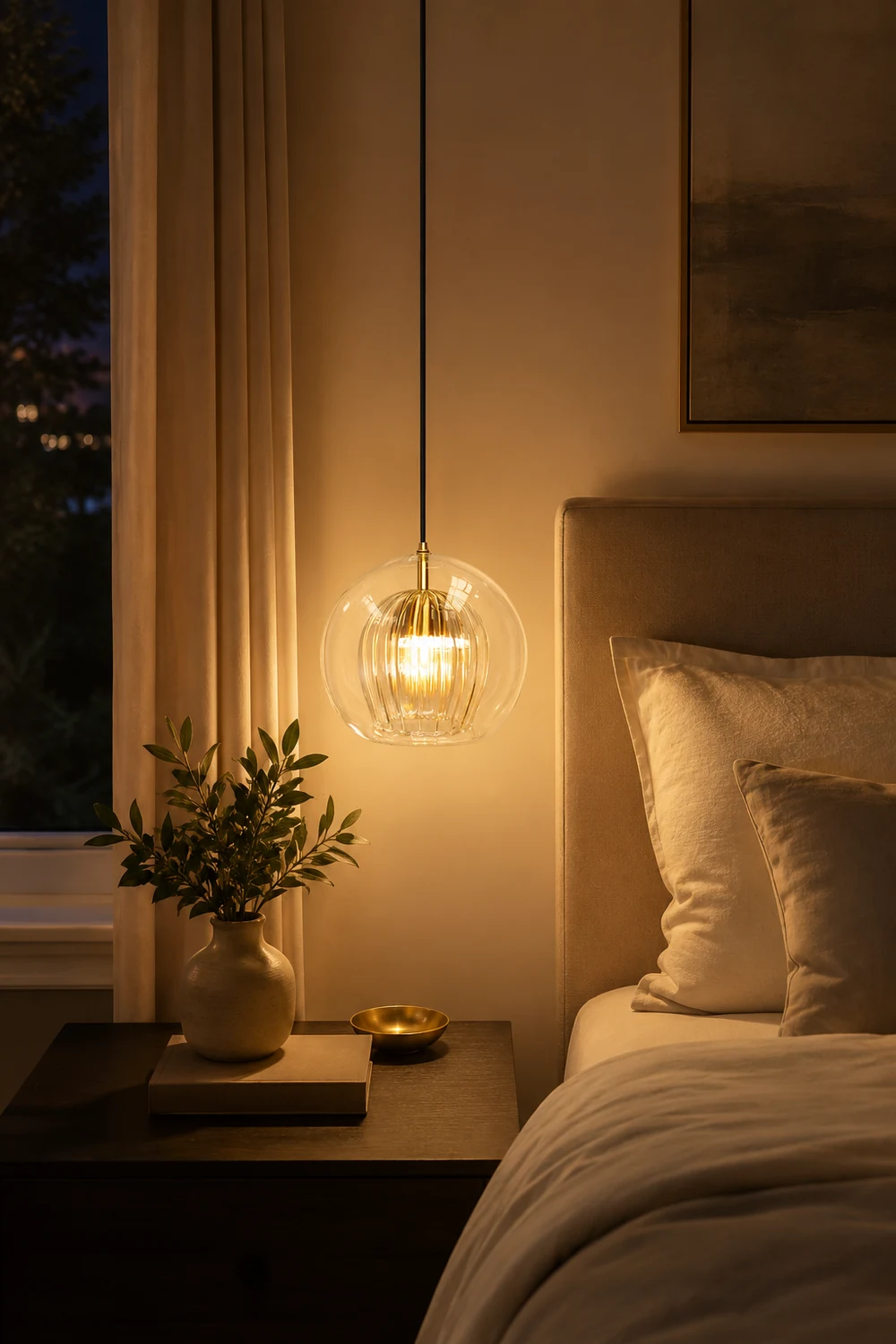 Hailie Nordic Glass Globe Pendant Light Clear/Amber Bedroom - Lumpaz