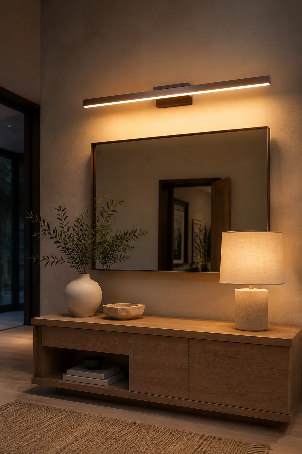 Leigh Modern Linear Metal Wall Lamp Mirror Front, Coffee - Lumpaz