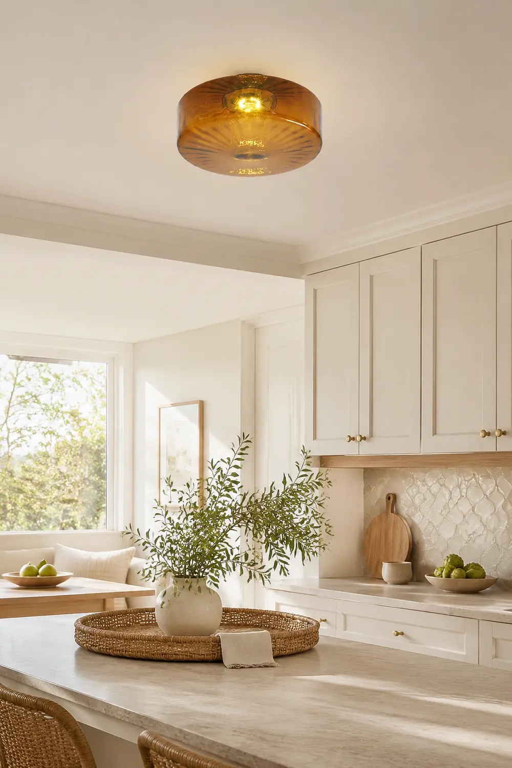 Hailie Modern Round Flush Mount Ceiling Light Brown Metal/Glass Kitchen/Living Room - Lumpaz