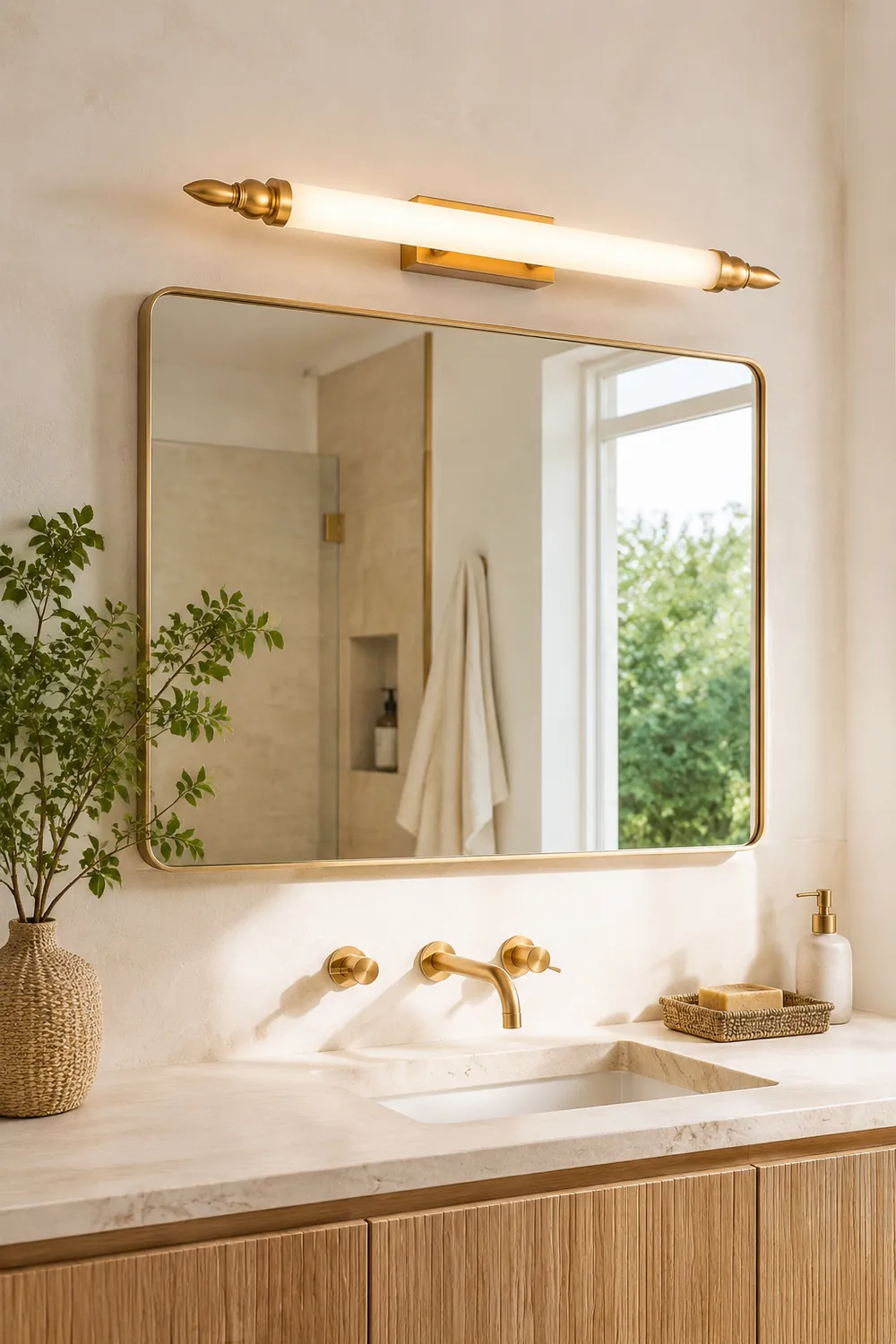 Leigh Retro Classic Metal/Acrylic Wall Lamp, Gold, Bathroom - Lumpaz