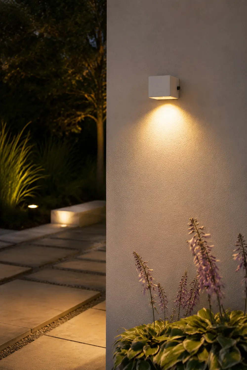 Orr Minimalist Cement Square Outdoor Wall Lamp, White - Lumpaz