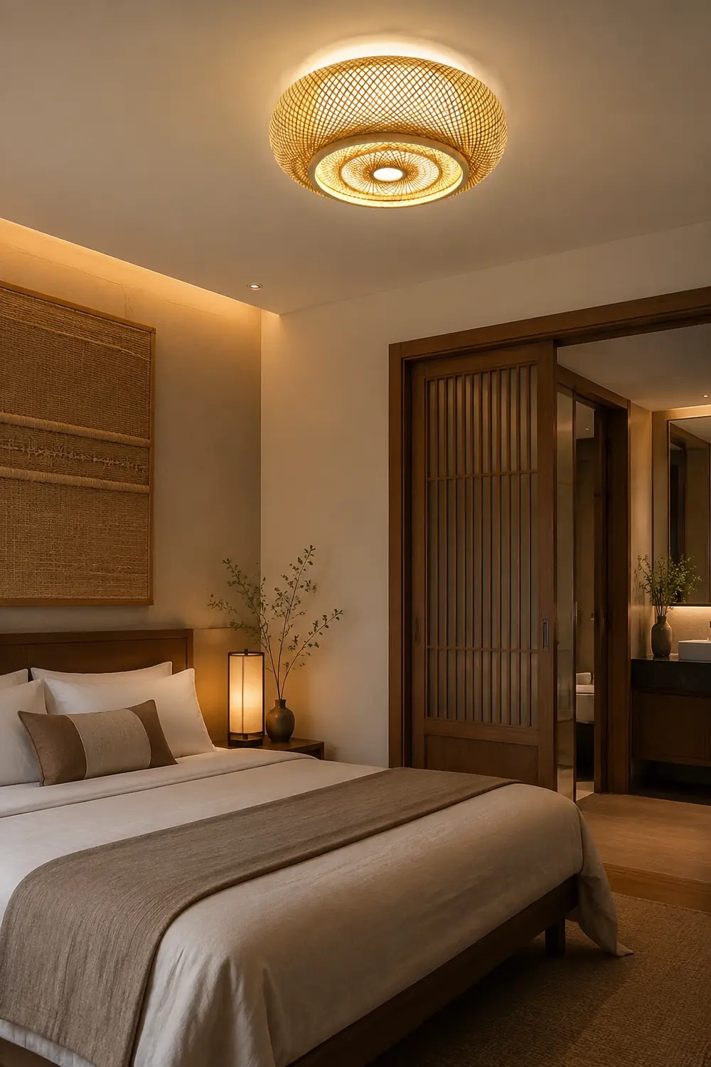 Muto Rattan Woven Rustic LED Flush Mount Ceiling Light - Lumpaz