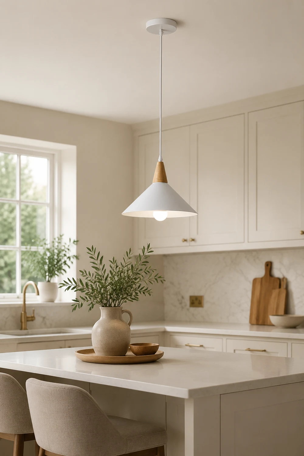 Morandi Minimalist Cap-shaped Metal Pendant Light, Natural Wood - Lumpaz