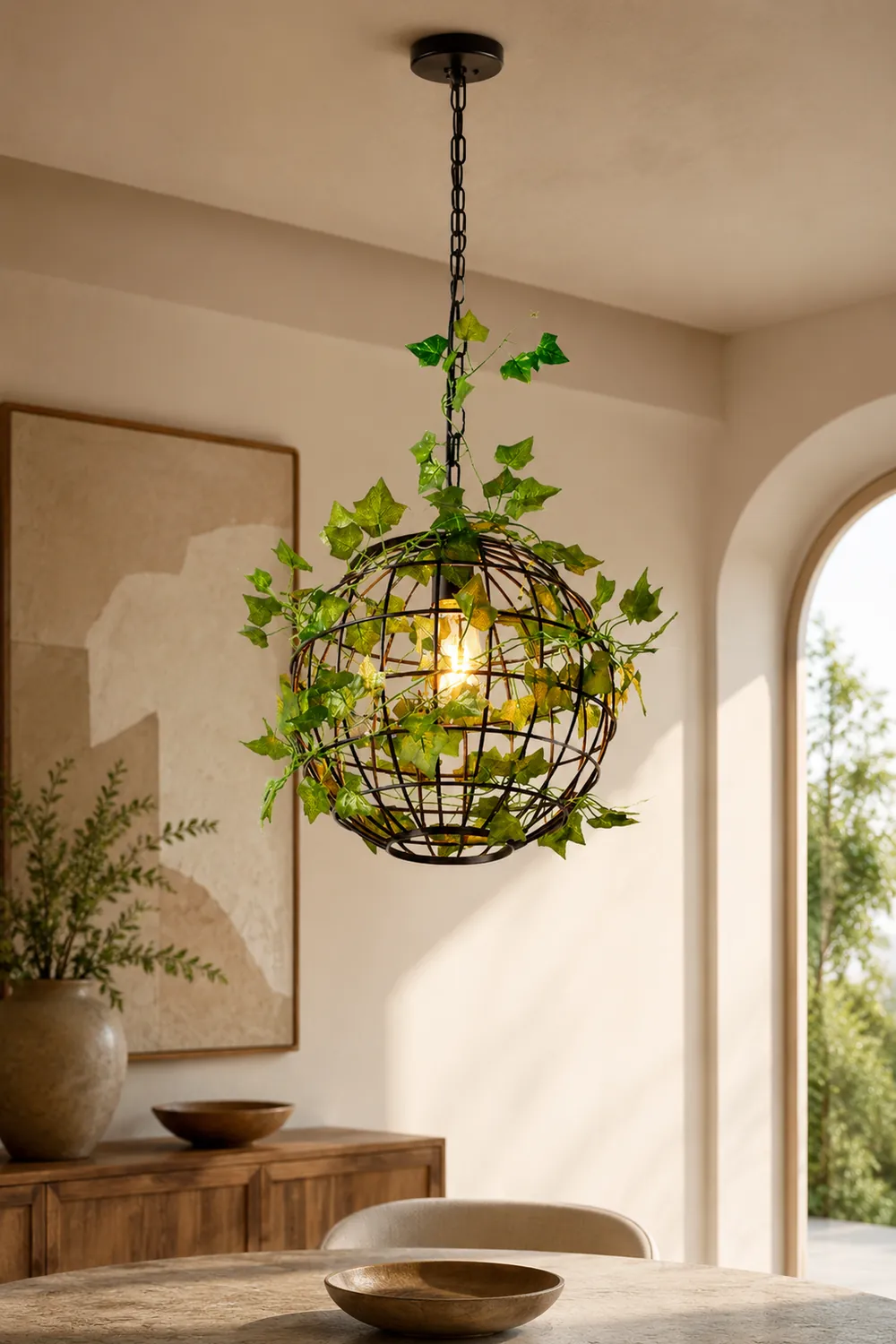 Nest Rustic Plant Art Deco Globe Vine Pendant Light Green Dining Room - Lumpaz