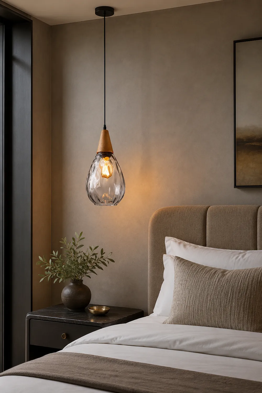 Avi Vintage Teardrop Pendant Light, Glass/Wood - Lumpaz