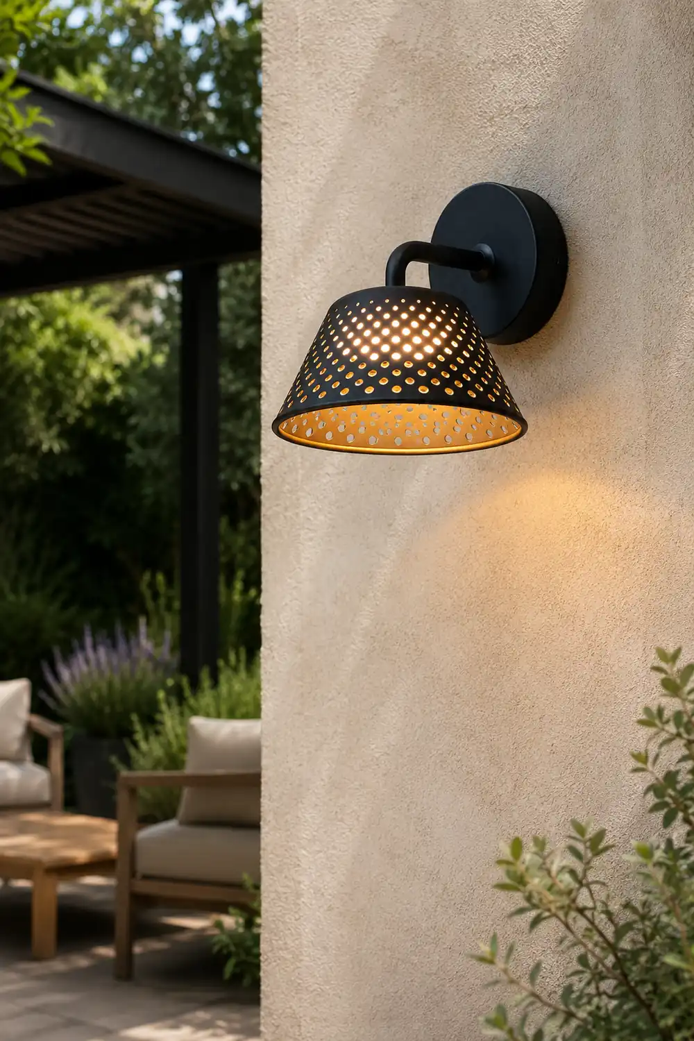 Carins Industrial Hollow Metal Outdoor Wall Lamp, Black - Lumpaz