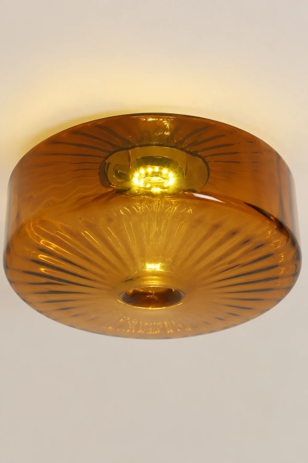 Hailie Modern Round Flush Mount Ceiling Light Brown Metal/Glass Kitchen/Living Room - Lumpaz