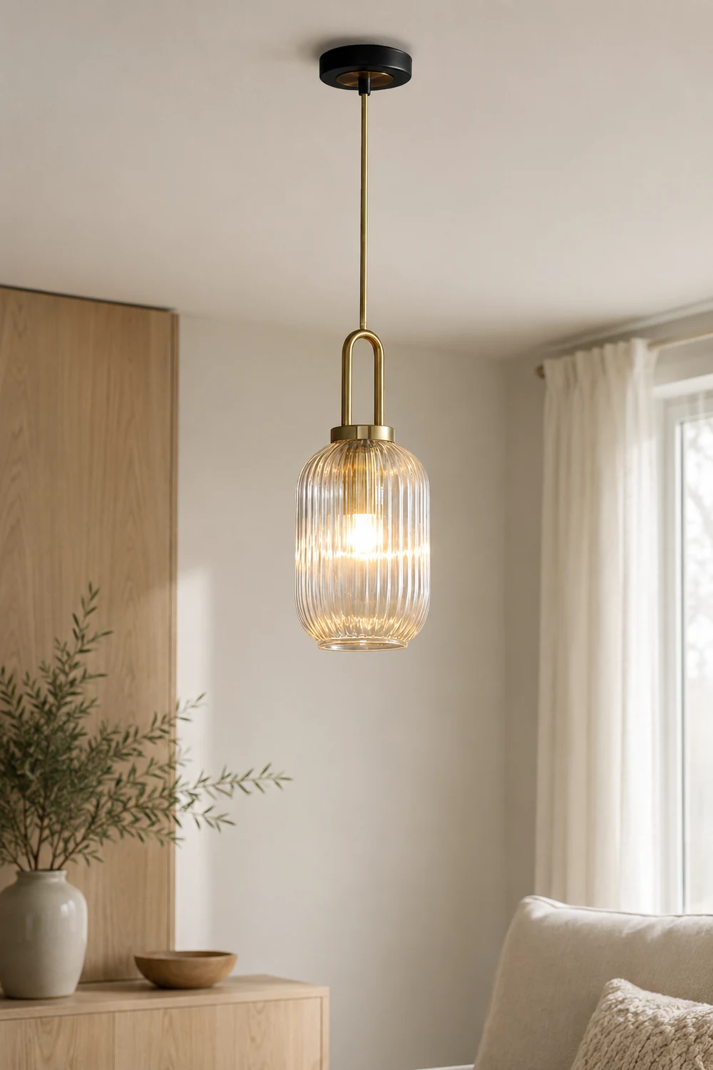 Sanna Modern Ribbed Clear Glass Pendant Light - Lumpaz