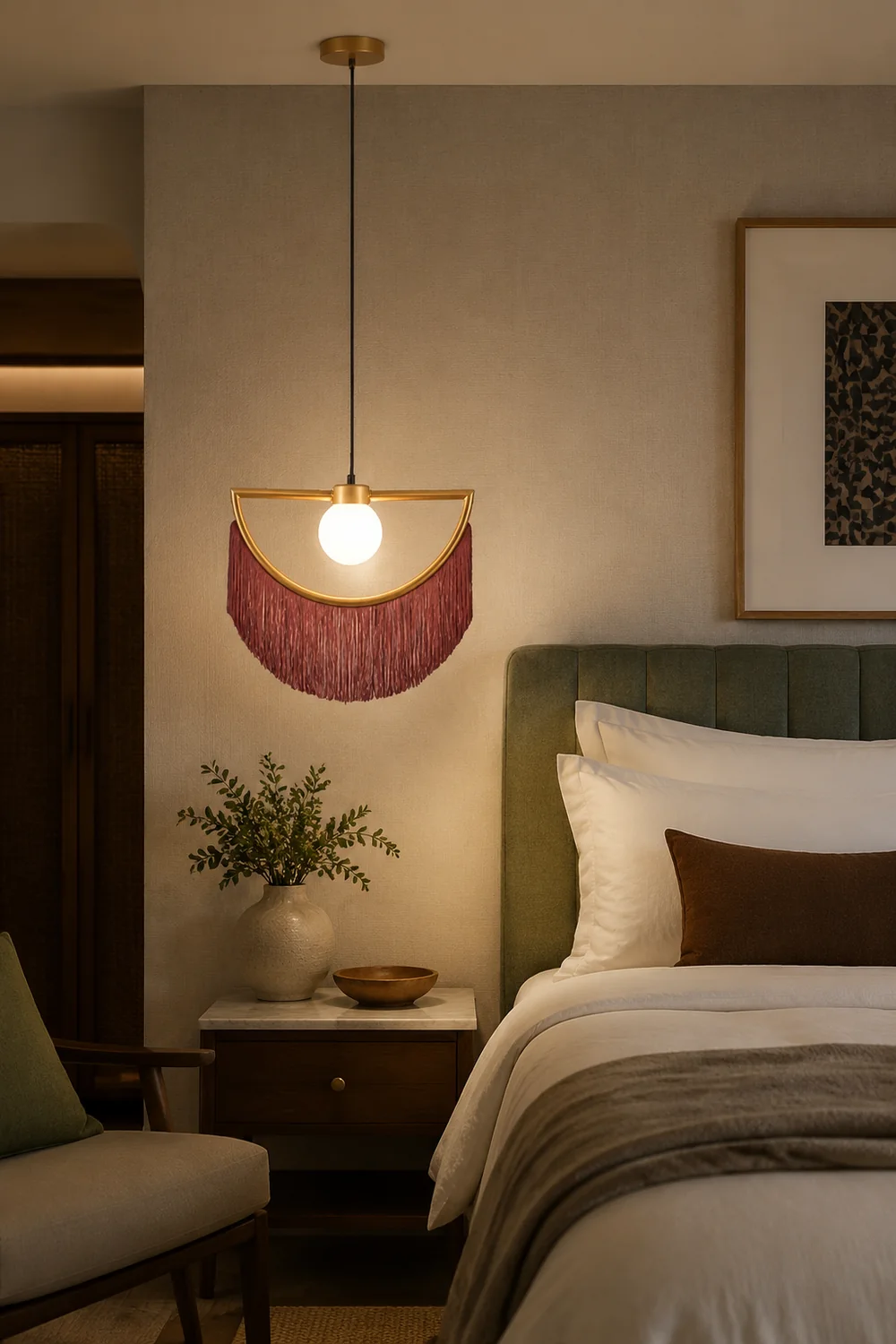 Minori Retro Fringe Fabric Pendant Light - Lumpaz