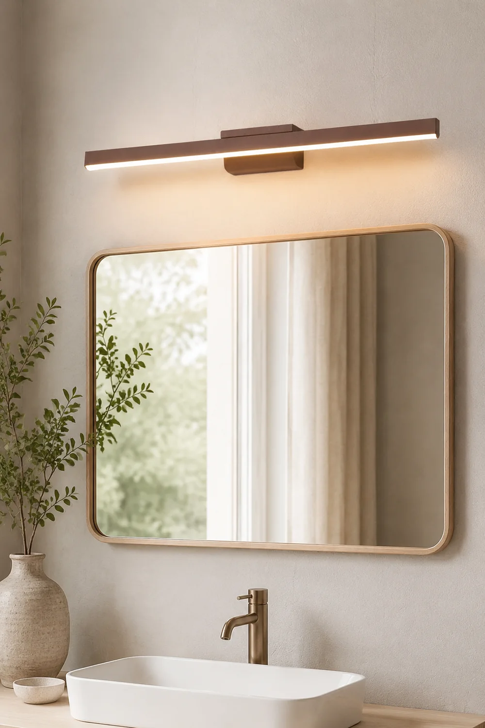 Leigh Modern Linear Metal Wall Lamp Mirror Front, Coffee - Lumpaz