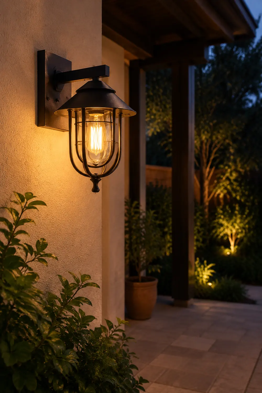 Alessio Vintage Lantern Shaped Metal Outdoor Wall Lamp, Black - Lumpaz
