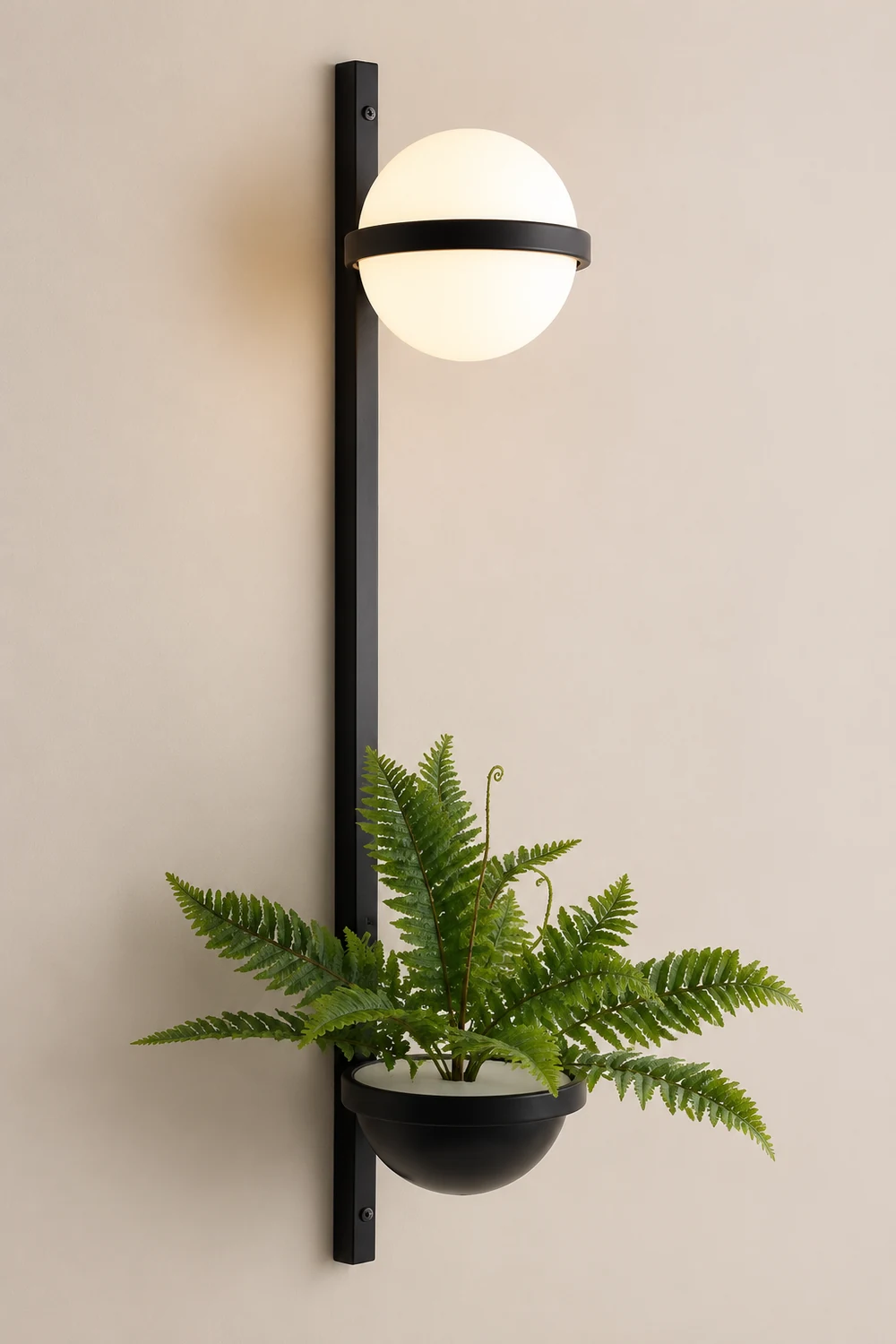 Valentina Modern Globe Metal/Acrylic Solar Outdoor Wall Lamp Plant Pot, Black/White - Lumpaz