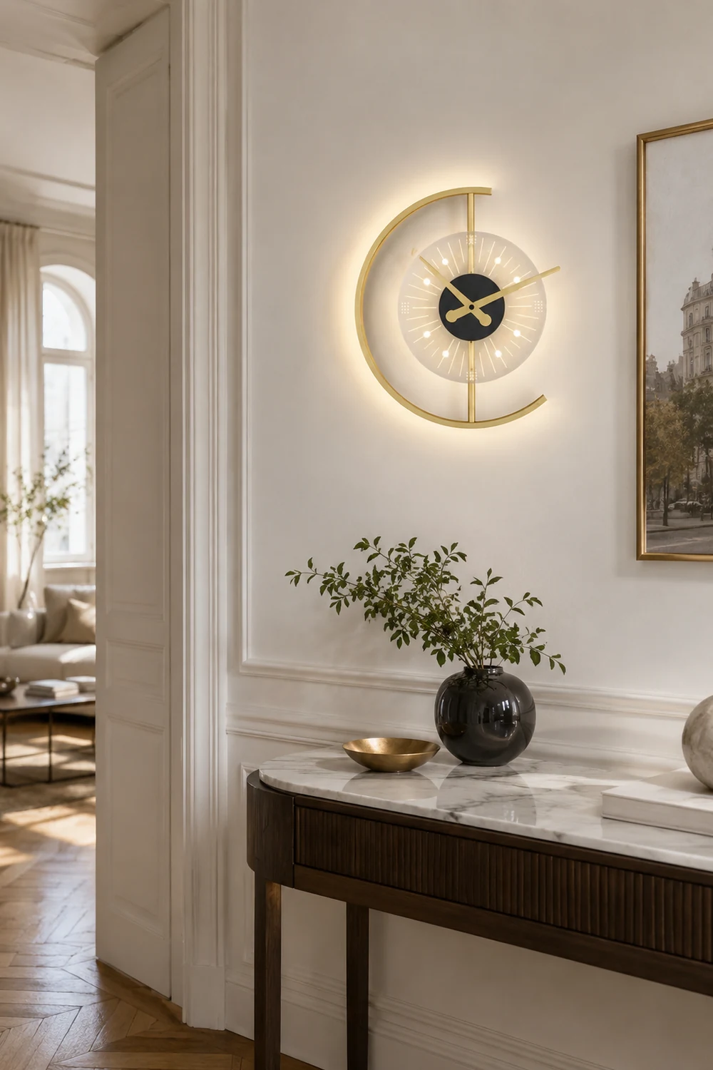 Nielsen Modern Clock Metal/Acrylic LED Wall Lamp, Black/Gold - Lumpaz