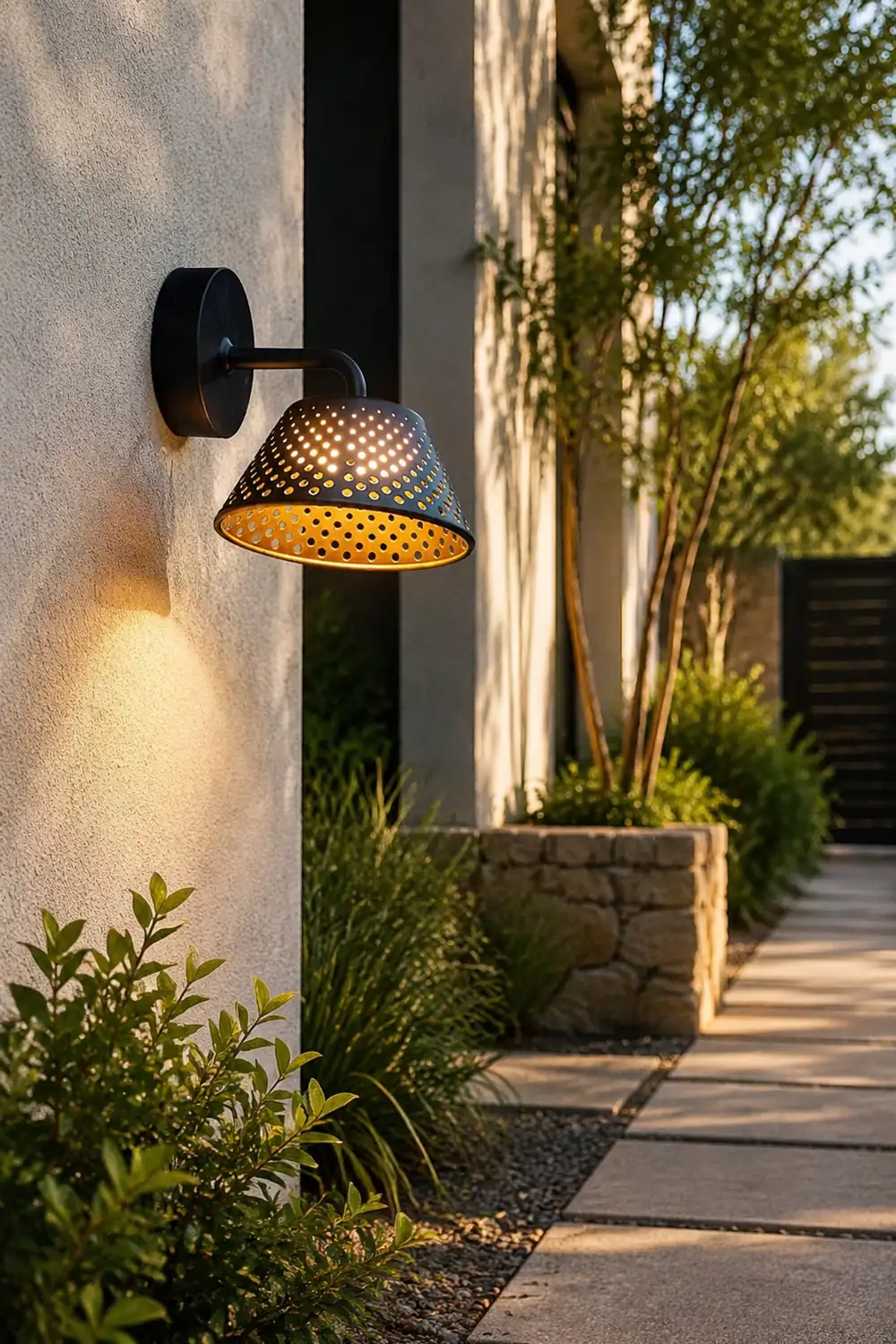 Carins Industrial Hollow Metal Outdoor Wall Lamp, Black - Lumpaz
