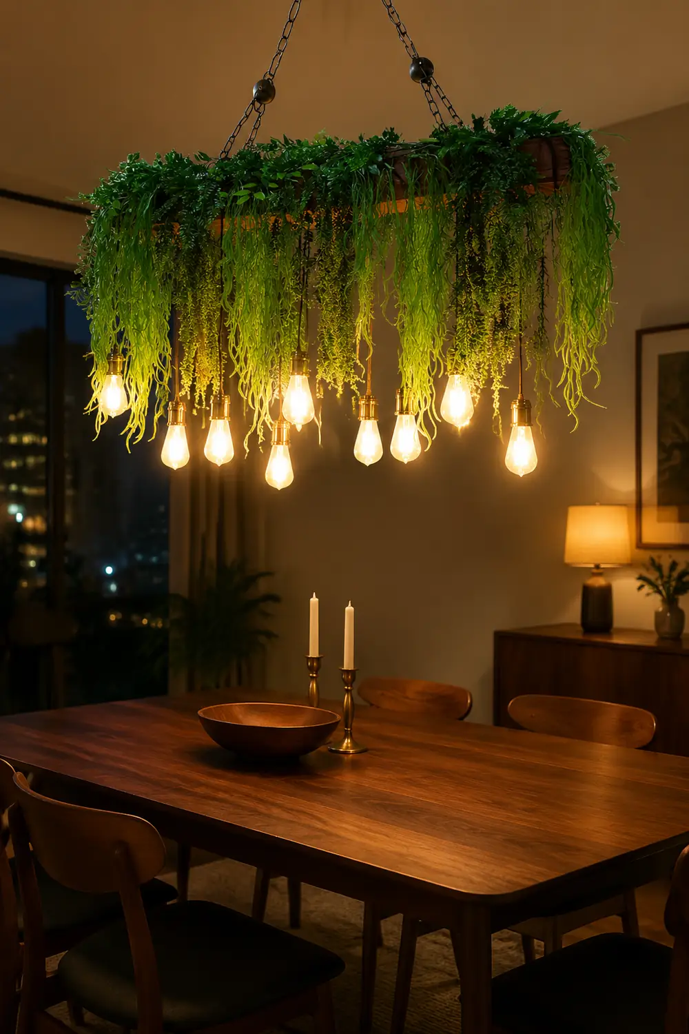 Nest Natural Decorative Rectangular Plant Metal Pendant Light Green - Lumpaz