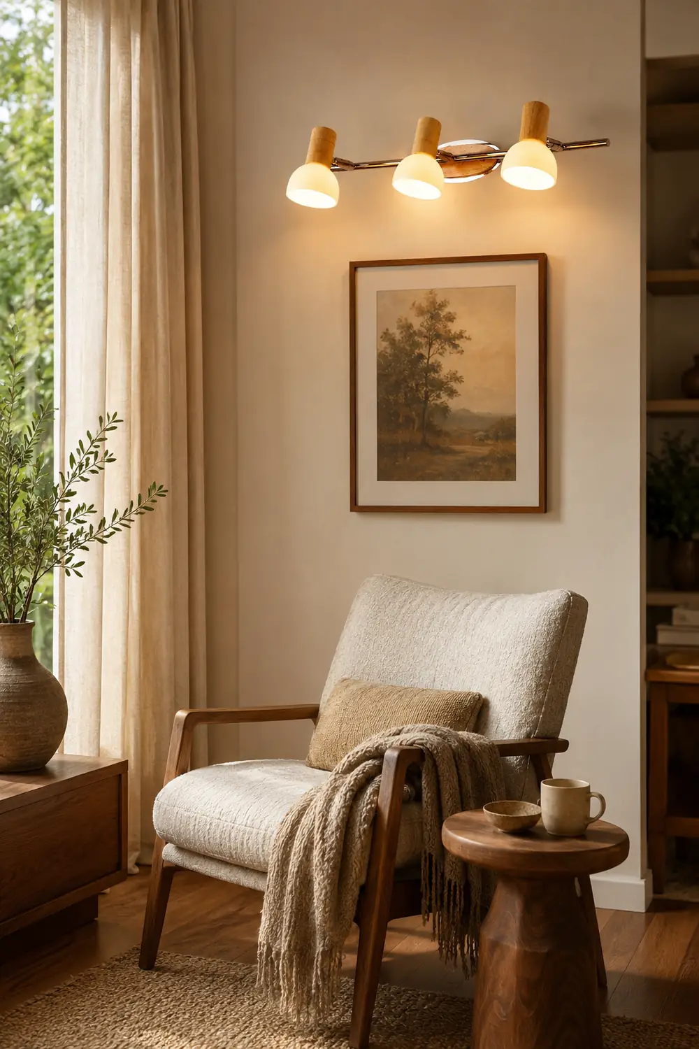 Ozawa Multi Dome Mirror Front Wooden Vanity Wall Lamp, Log Color - Lumpaz
