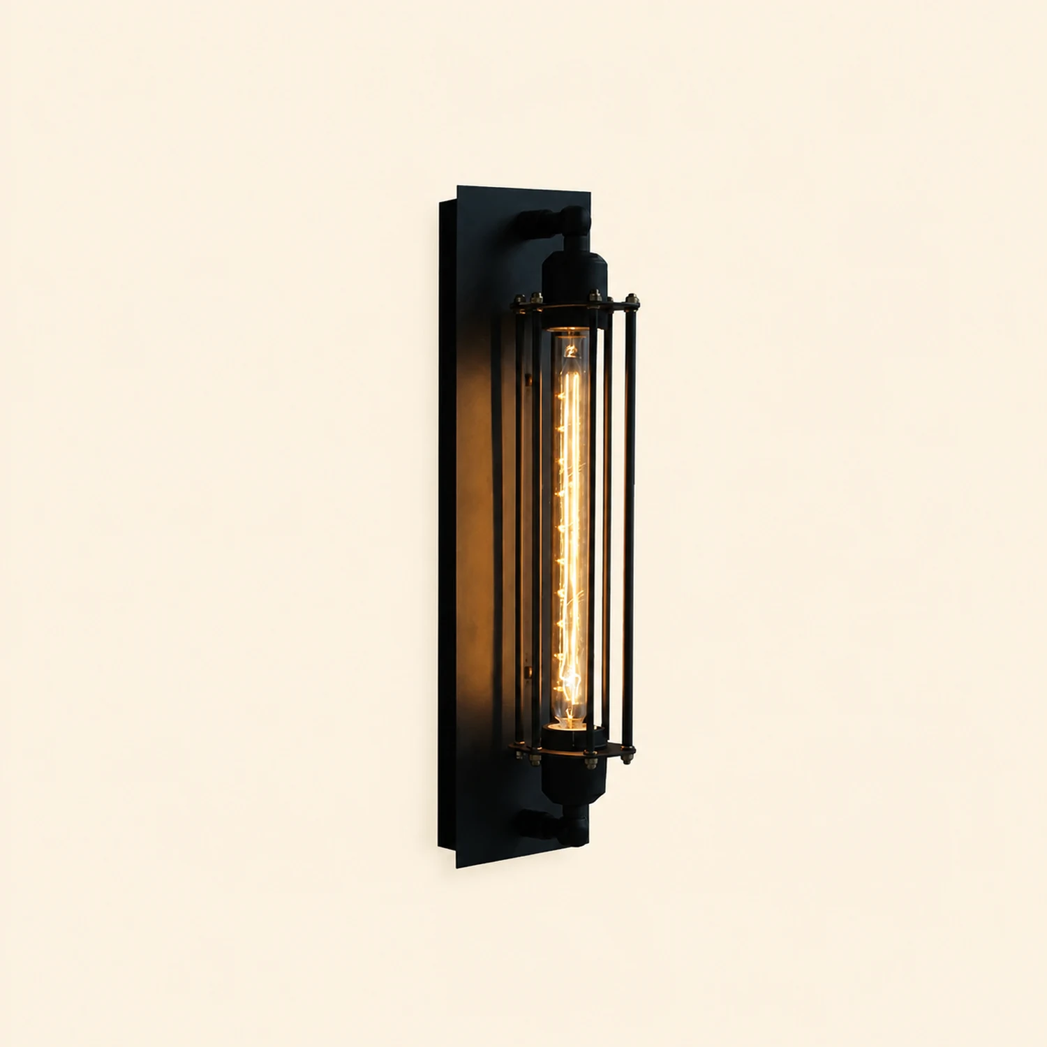 Orr Industial Rectangular Metal/Glass Wall Lamp, Black - Lumpaz