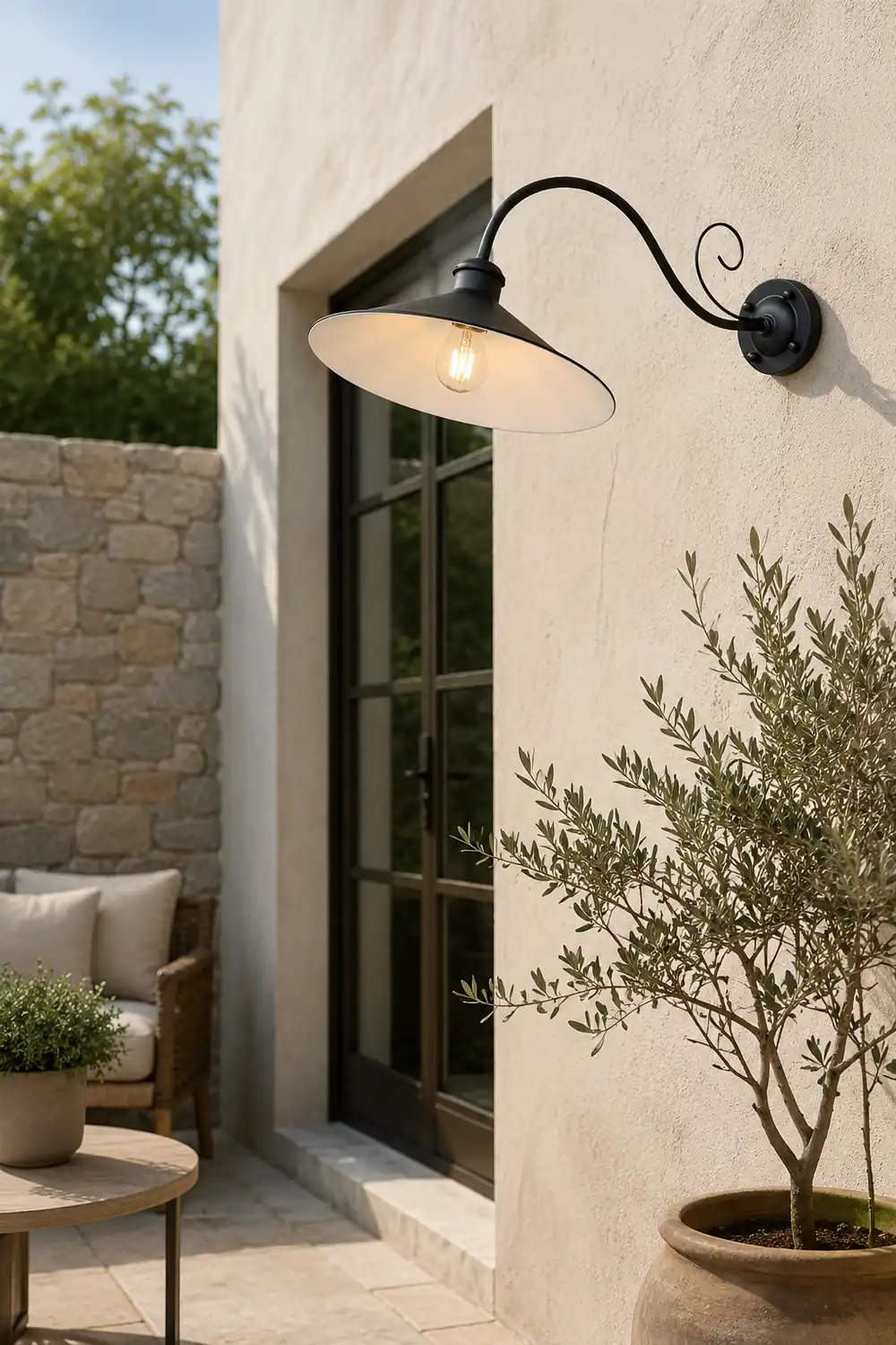 Alessio Vintage Cap-shaped Metal Outdoor Wall Lamp, Black/Antique Silver - Lumpaz