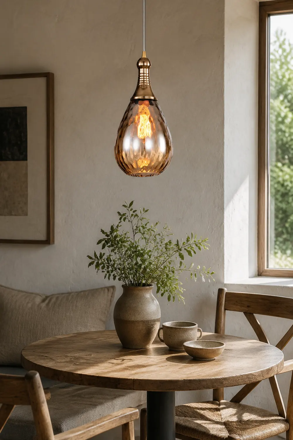 Avi Industrial Teardrop Glass Pendant Light, Black/Brass - Lumpaz