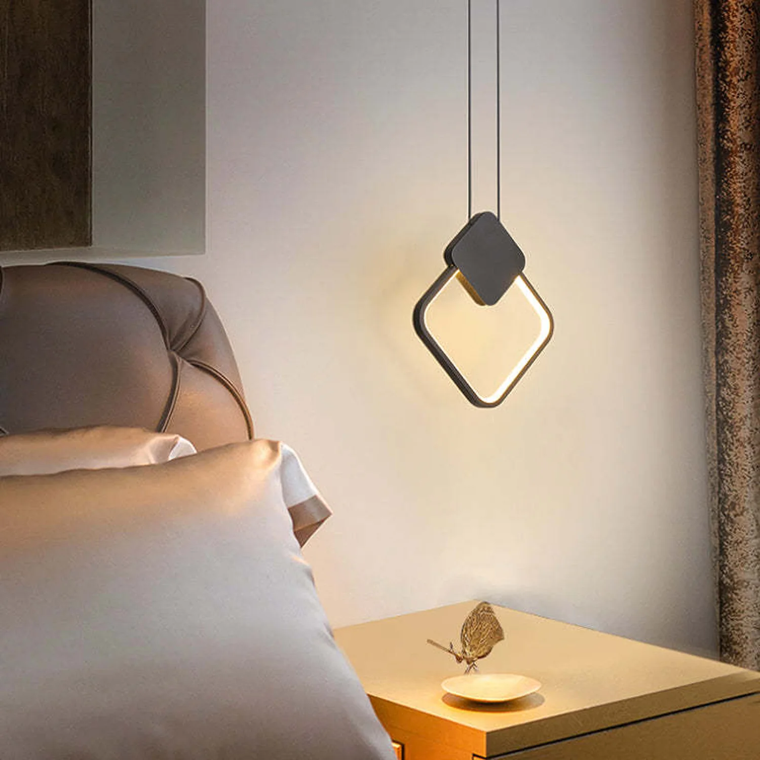 Nyla Modern Minimalist LED Hanging Pendant Lights Black White Bedroom - Lumpaz