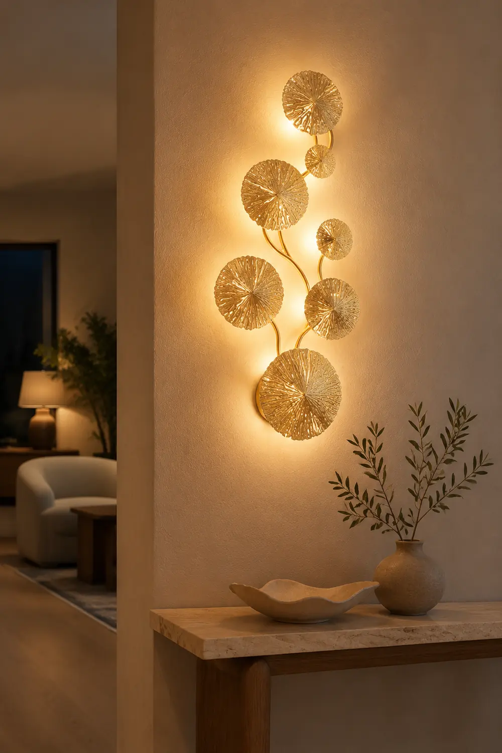 Knox Modern Metal Round Lotus Leaf Wall Lamp, Gold - Lumpaz
