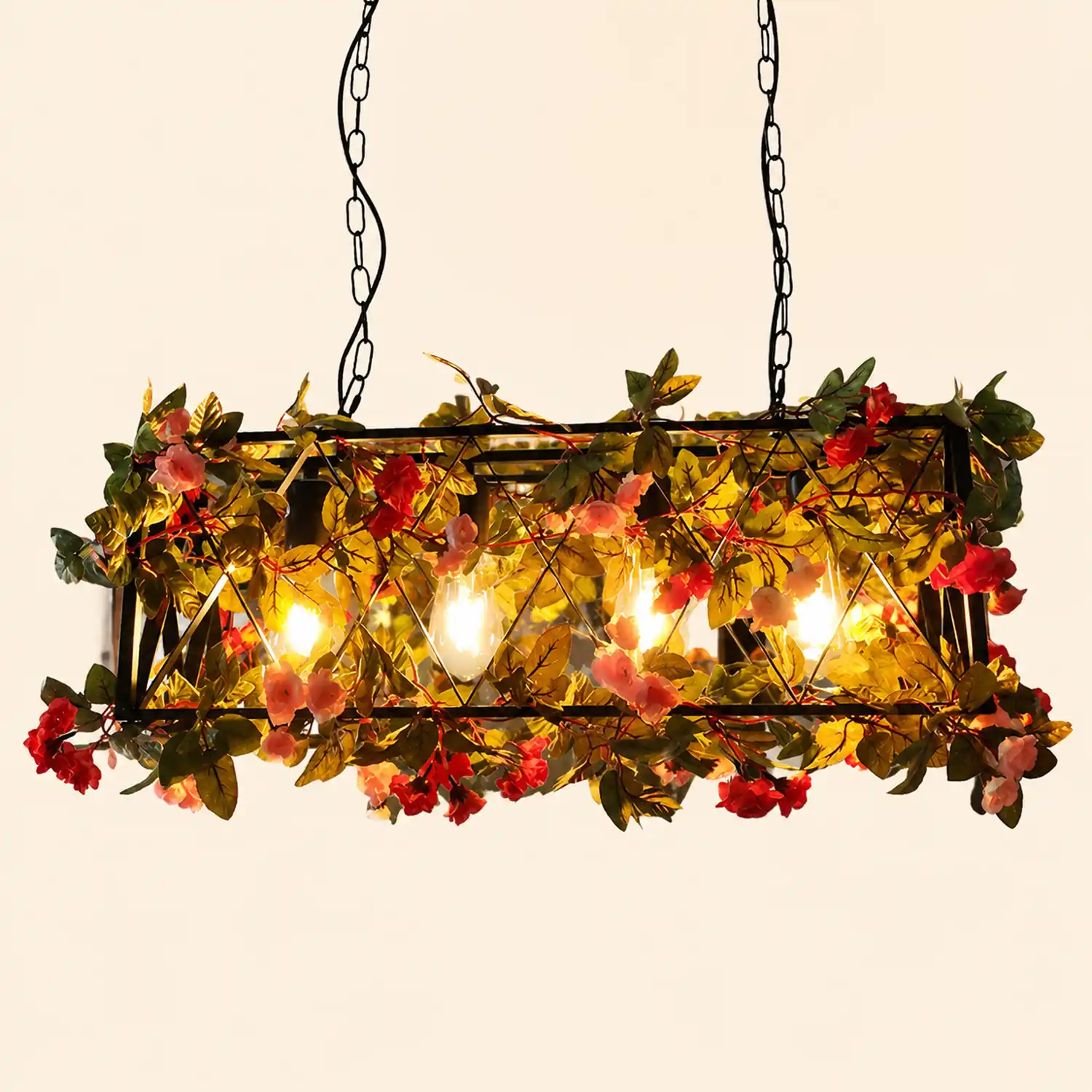 Nest Rustic Farmhouse Art Deco Plant Rectangle Pendant Light - Lumpaz
