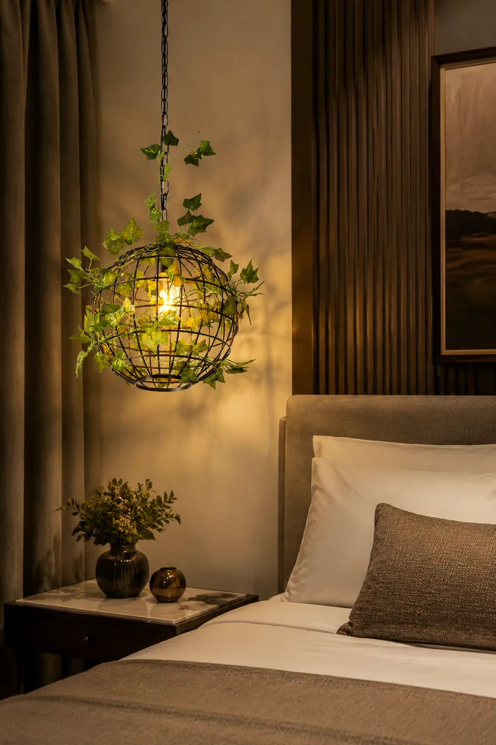 Nest Rustic Plant Art Deco Globe Vine Pendant Light Green Dining Room - Lumpaz