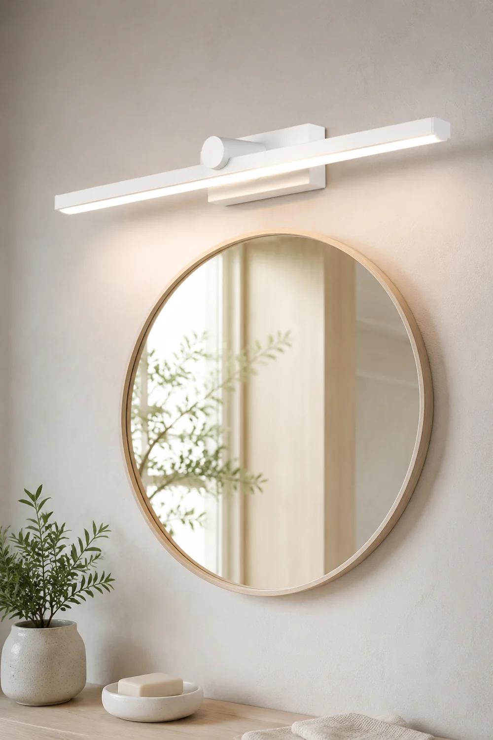 Leigh Nordic LinearMetal Mirror Front Vanity Wall Lamp, White - Lumpaz