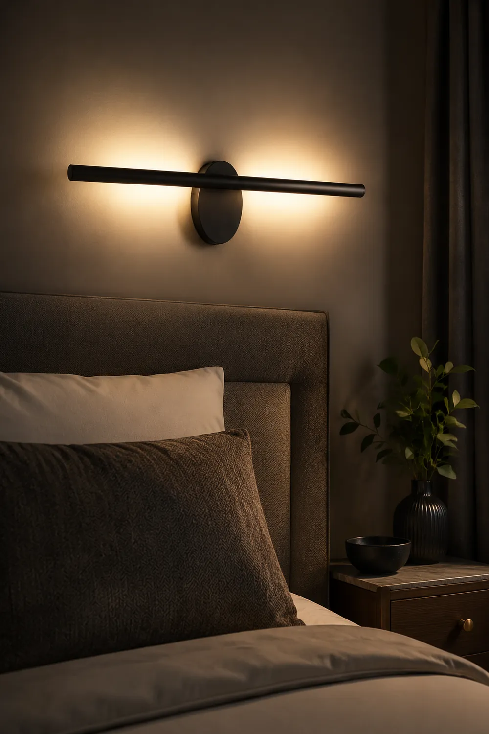 Edge Minimalist Linear Metal Wall Lamp, Black, Bathroom, Front Mirror - Lumpaz