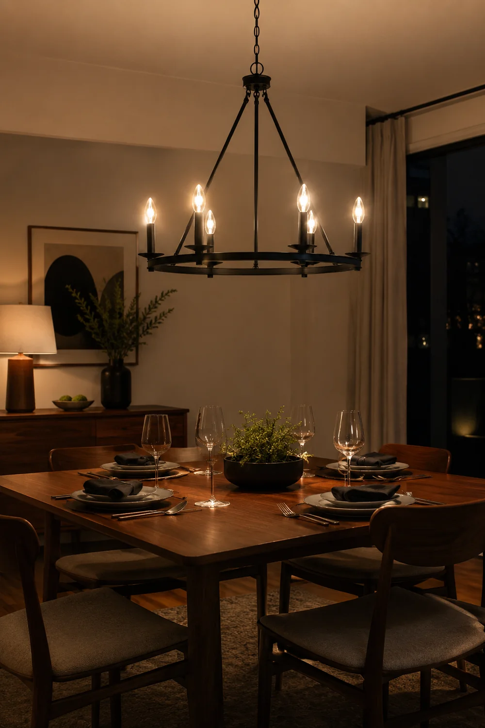 Silva Modern Candles Chandelier Black Metal Living Room/Bedroom - Lumpaz