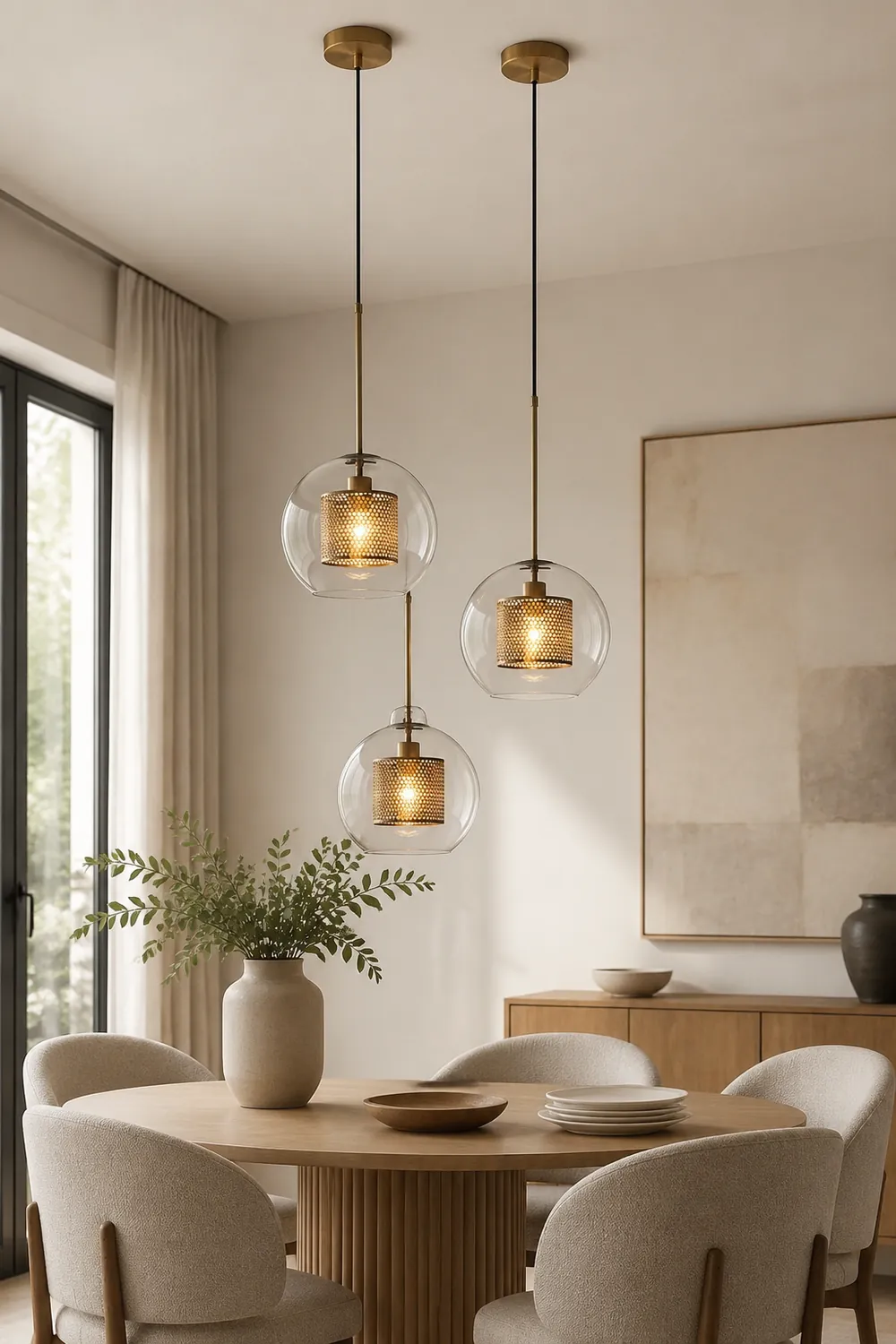 Oneal Contemporary Golden Pendant Light, Metal/Glass, Globe/Cylindric - Lumpaz