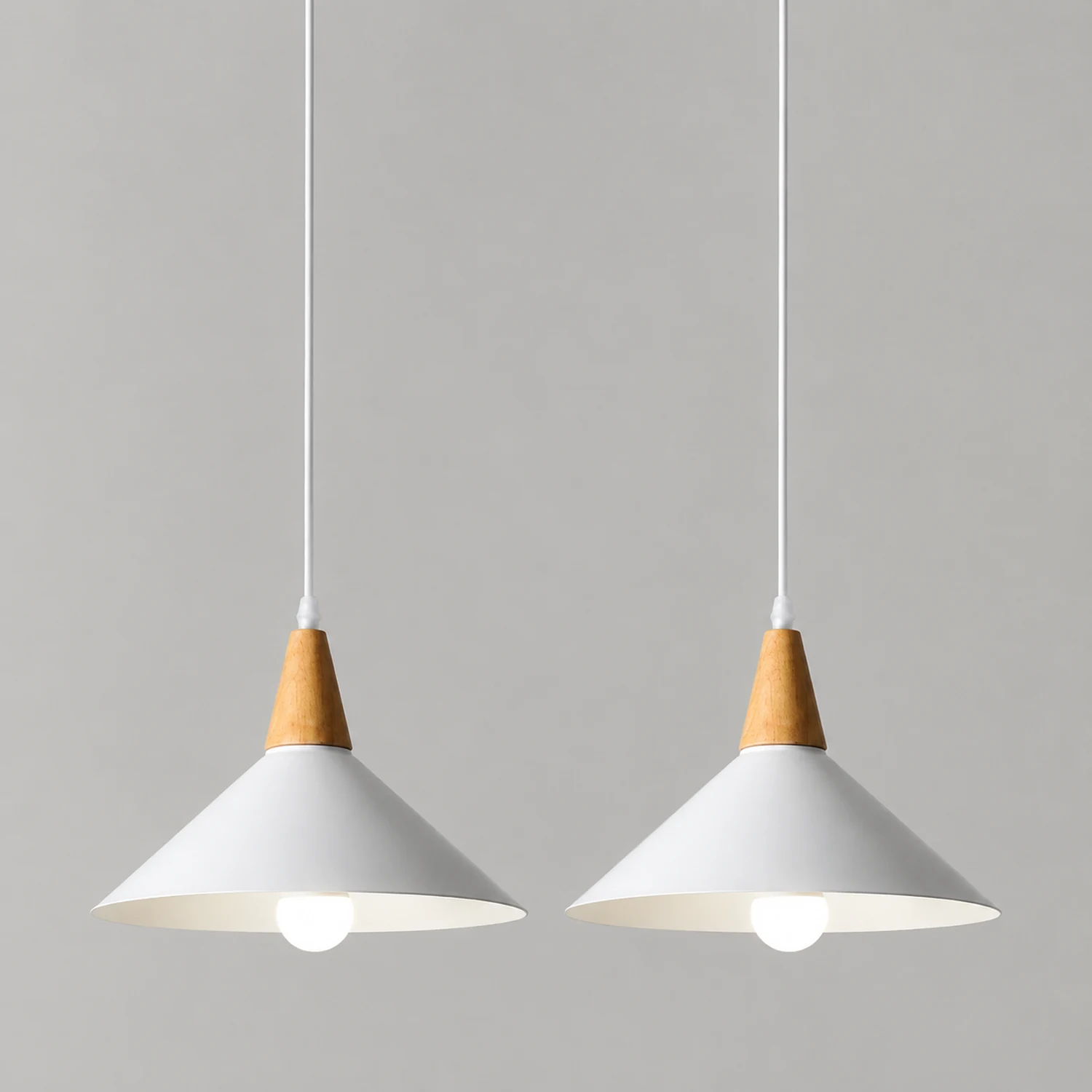 Morandi Minimalist Cap-shaped Metal Pendant Light, Natural Wood - Lumpaz