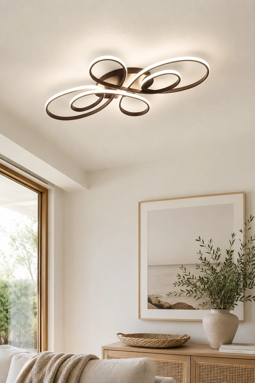 Lacey Modern LED Multi Rings Flush Mount Ceiling Light Brown/White - Lumpaz