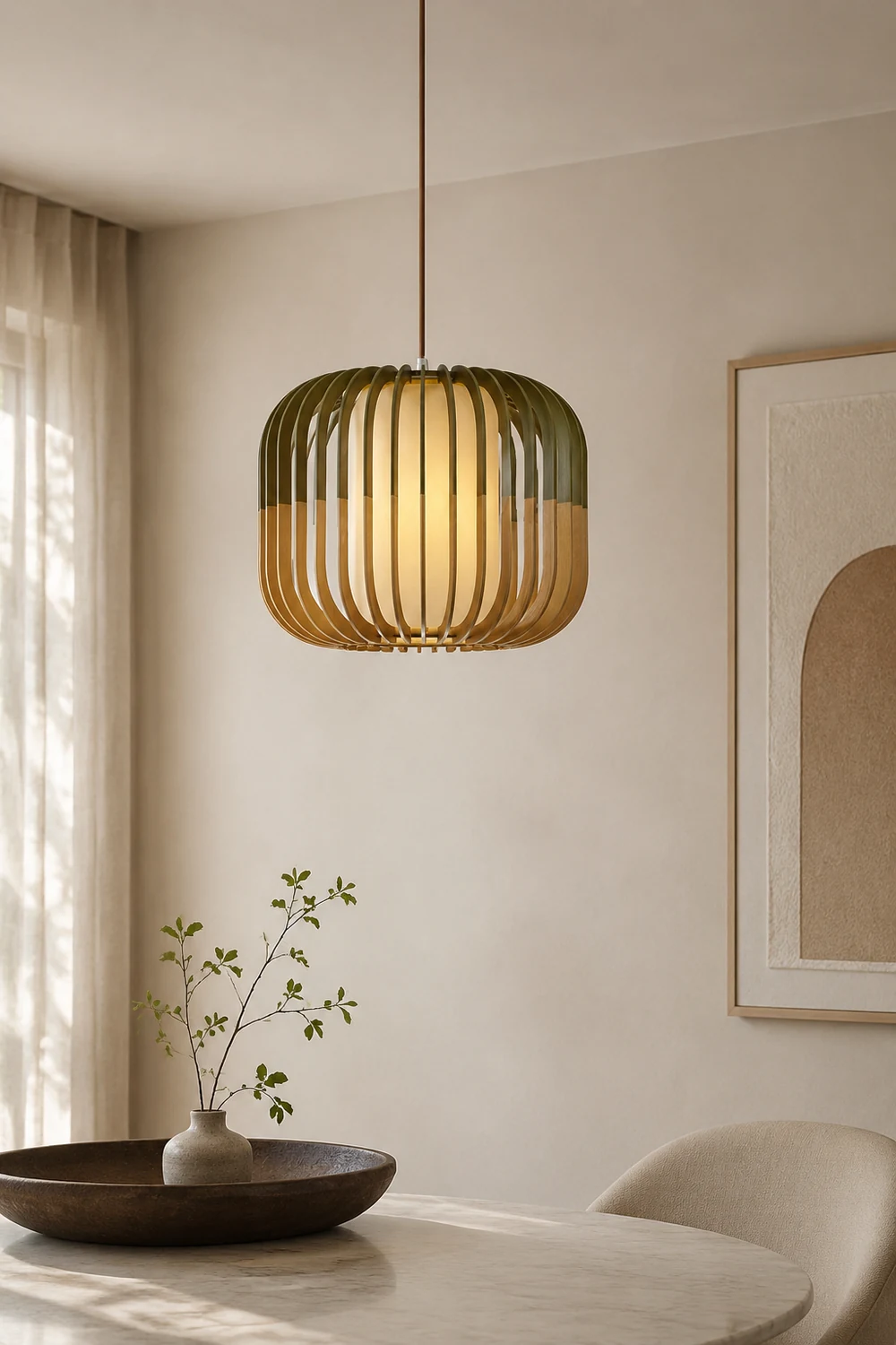 Ozawa Modern Birdcage Wood/Fabric Pendant Light - Lumpaz