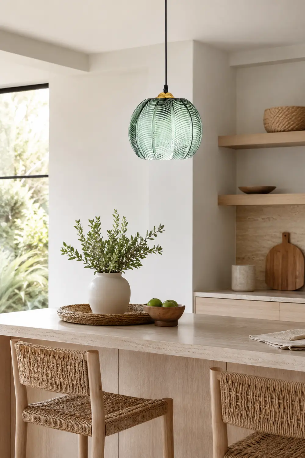 Hailie Green Nordic Artistic Ribbed Glass Pendant Light - Lumpaz