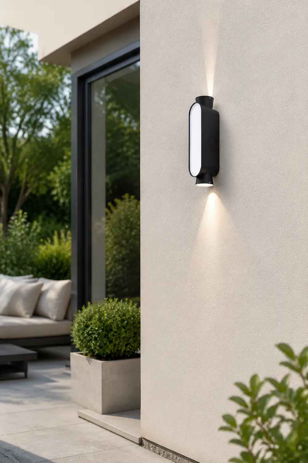Pena Minimalist Up/Down Acrylic Outdoor Wall Lamp, Black/White - Lumpaz