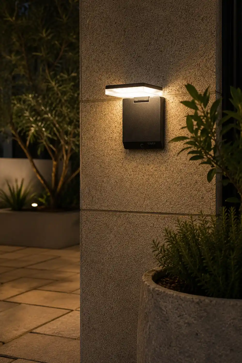Orr Modern Minimalist Right-Angle Acrylic Sensor Solar Waterproof Outdoor Wall Lamp, Black - Lumpaz