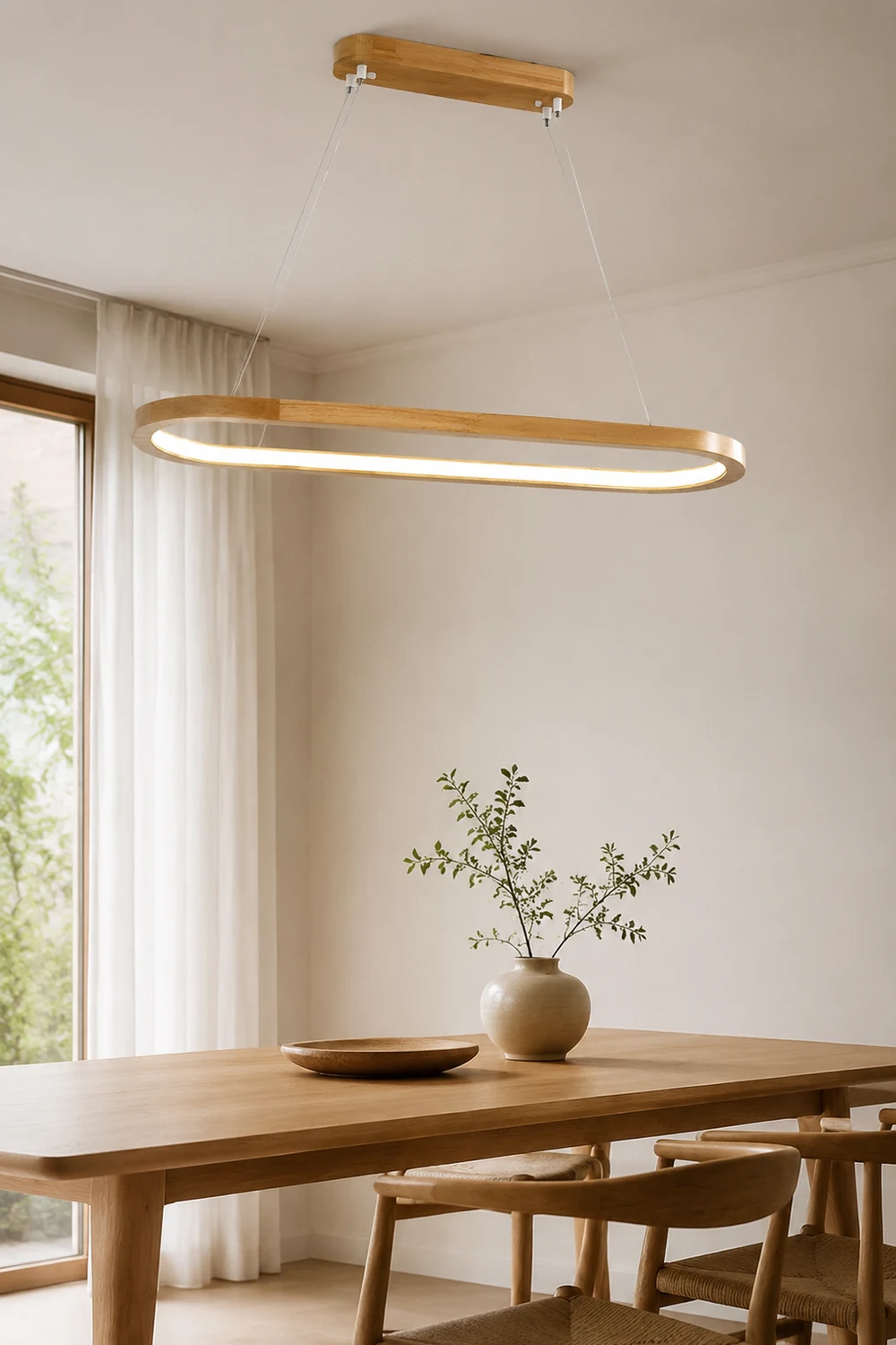 Ozawa Contemporary Oval Wooden Pendant Light Dining Room - Lumpaz