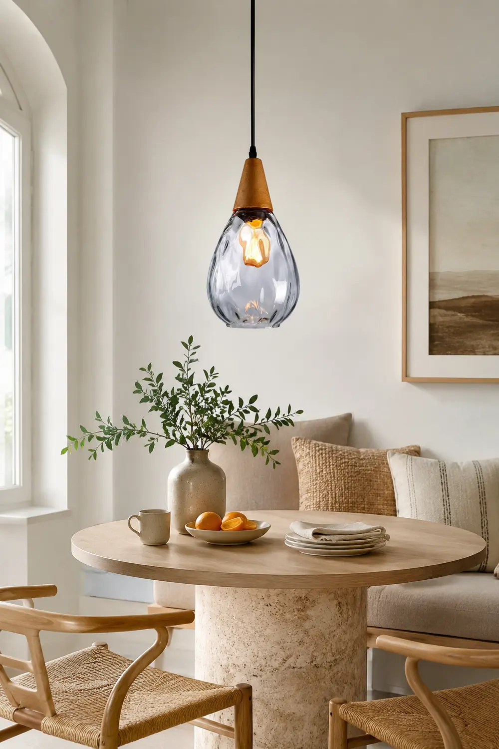 Avi Vintage Teardrop Pendant Light, Glass/Wood - Lumpaz