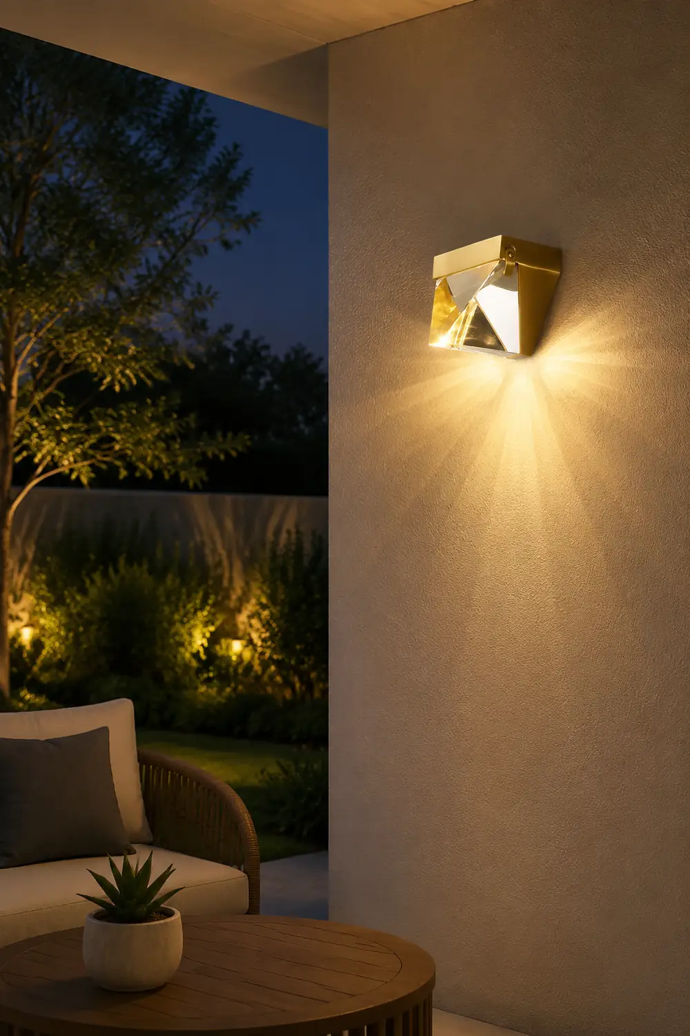 Orr Waterproof Diamond Shape Metal/Crystal Outdoor Wall Lamp, Gold/Black - Lumpaz