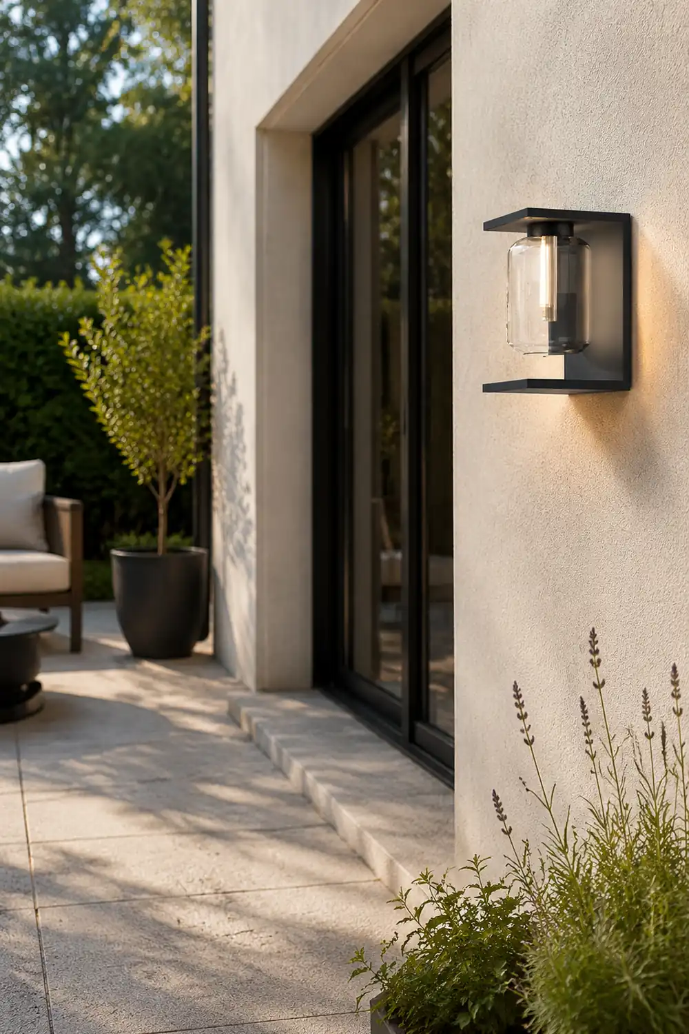 Orr Modern Rectangular Metal/Glass Lantern Solar Outdoor Waterproof Wall Lamp，Black/Gray - Lumpaz