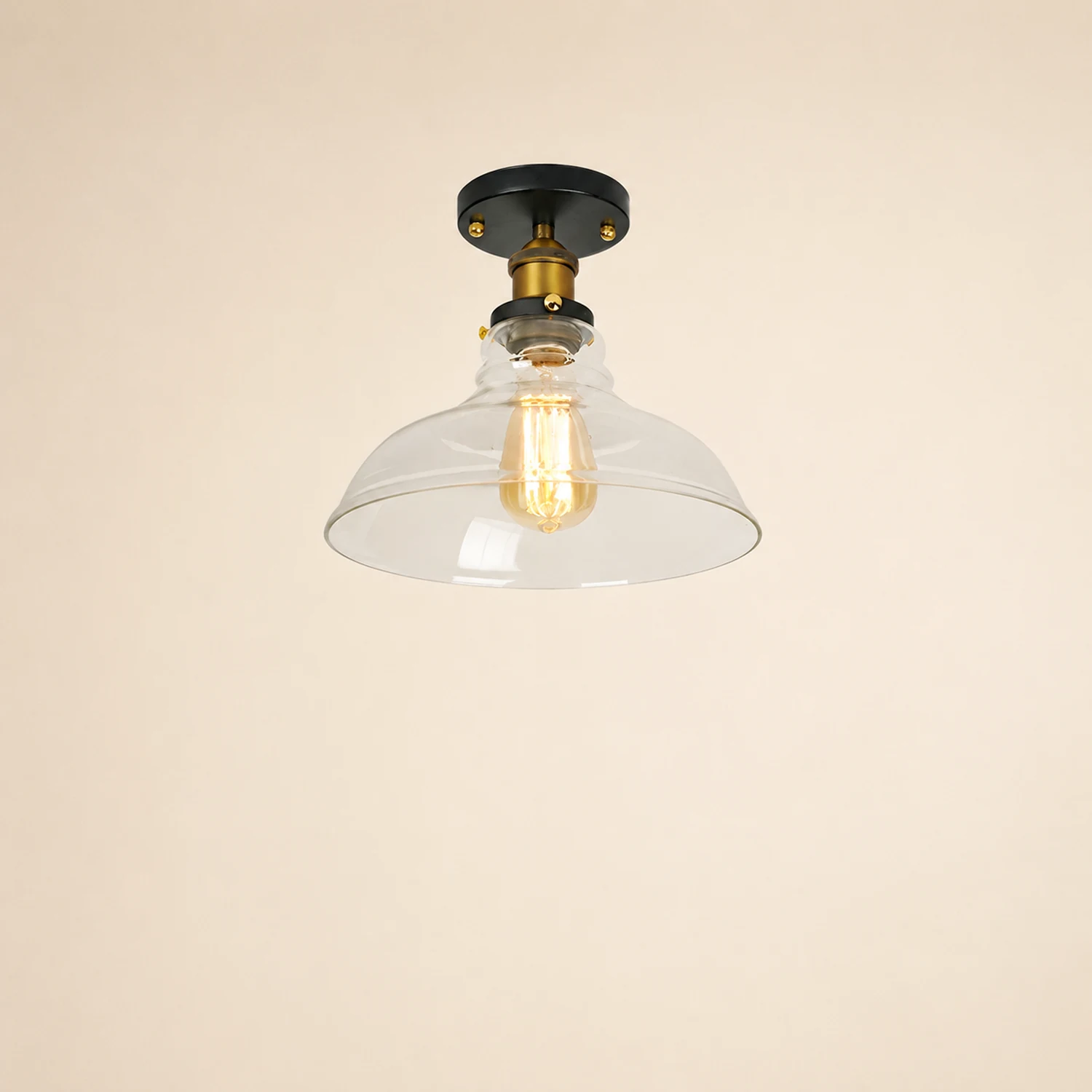 Alessio Industrial Glass Flush Mount Ceiling Light, Black - Lumpaz