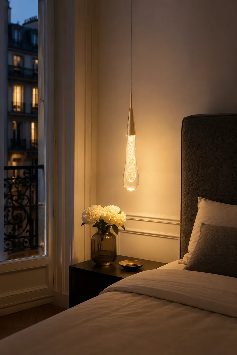 Hailie Teardrop Gold Pendant Light Crystal Metal Bedroom - Lumpaz
