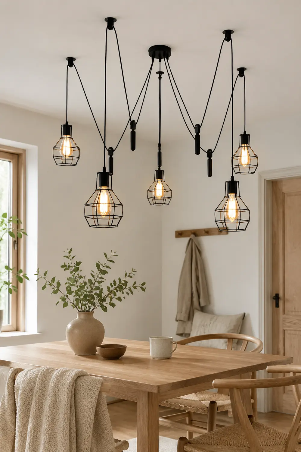 Alessio Industrial Caged Metal Pendant Light, 5/8 Heads, Black - Lumpaz