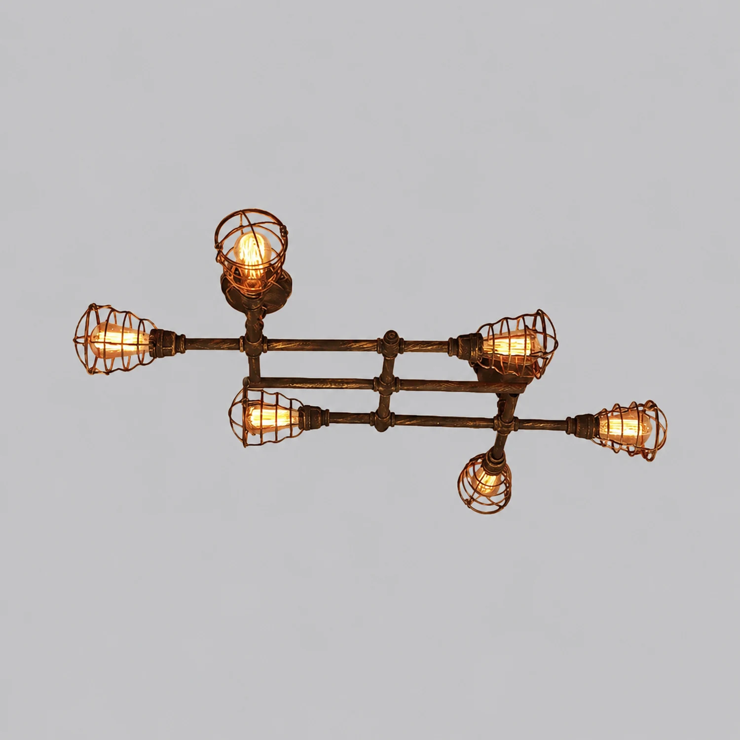 Alessio Industrial Metal Multi Flush Mount Ceiling Light, Brass - Lumpaz