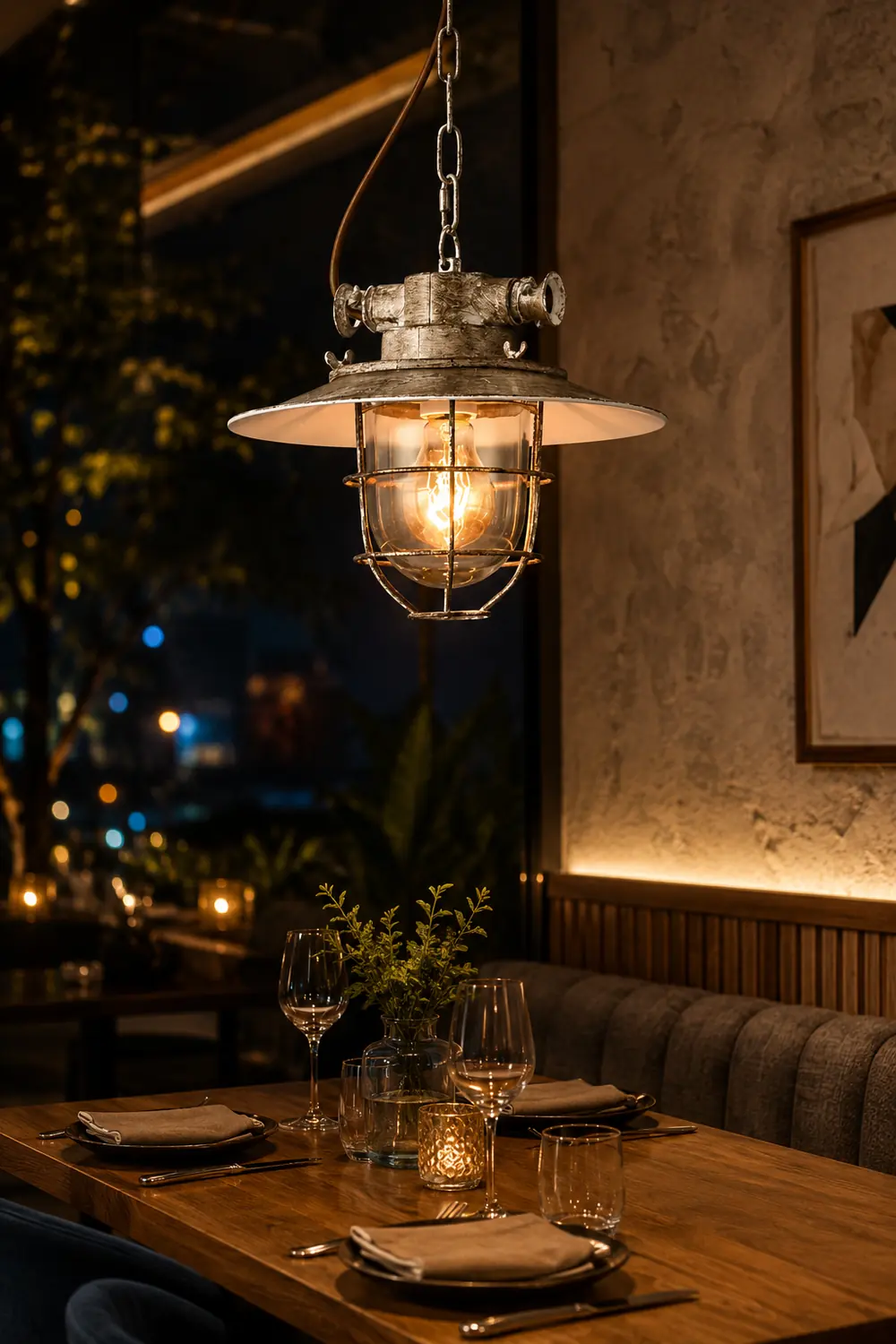 Alessio Industrial Metal/Glass Pendant Light White/Blue Bedroom - Lumpaz