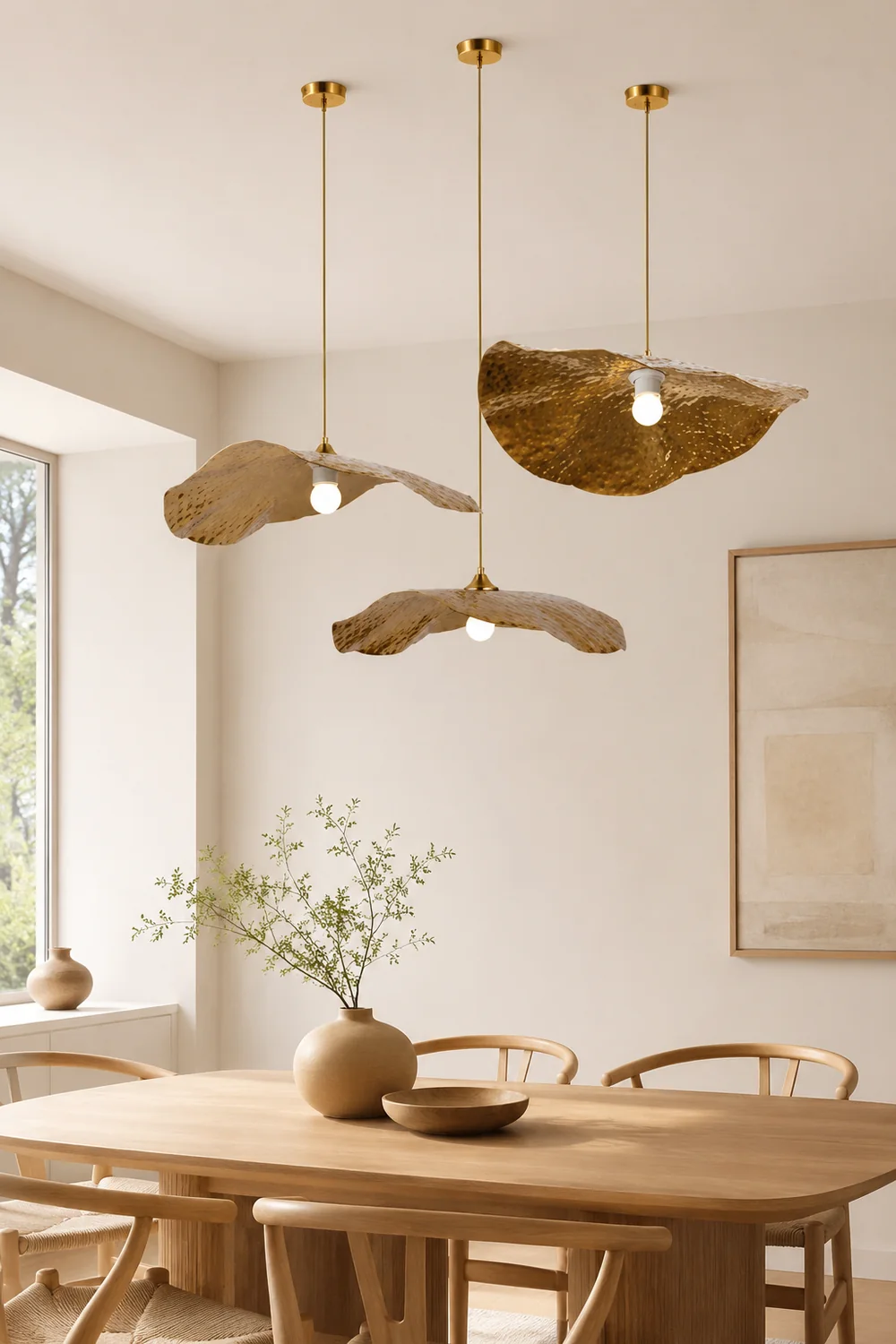Carins Natural Lotus Leaf Metal Pendant Light, Gold - Lumpaz