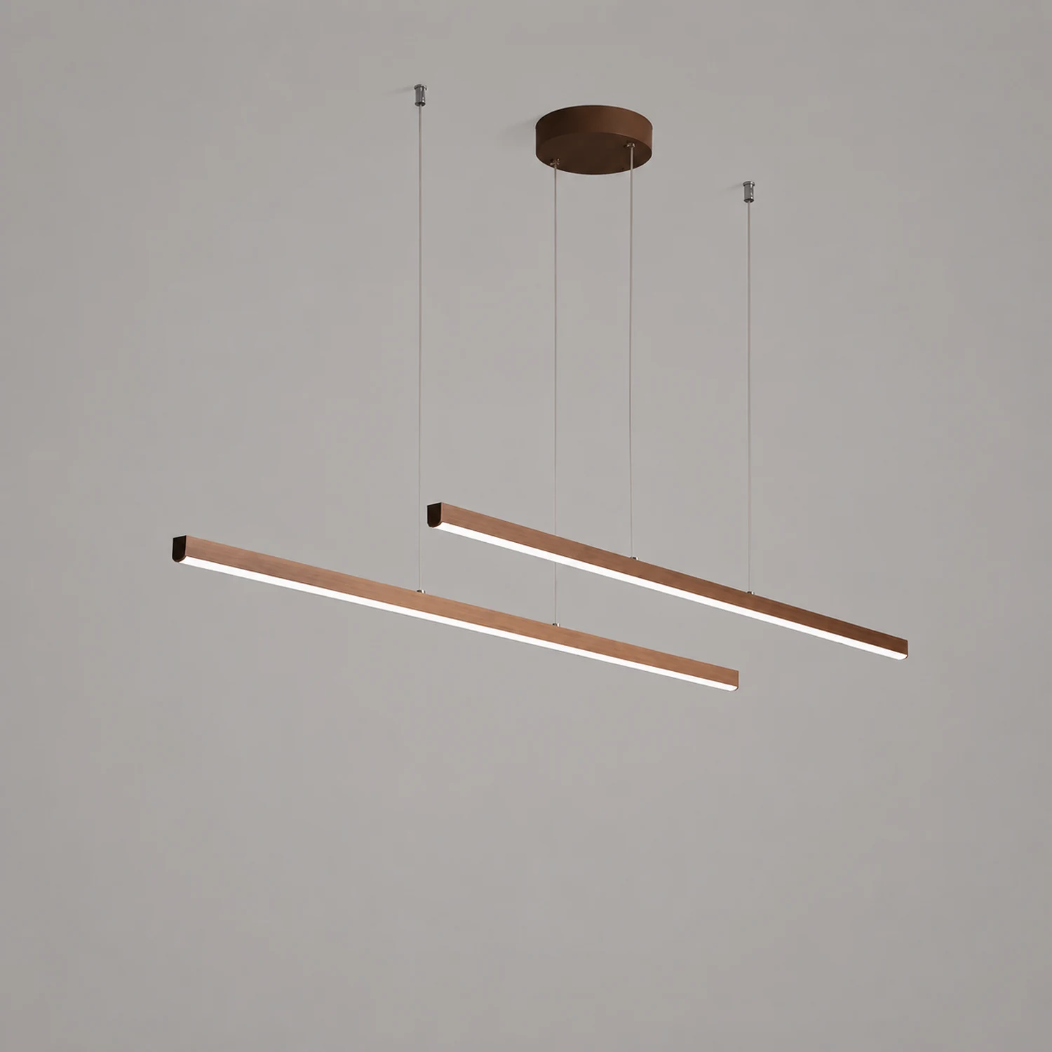 Edge Modern Minimalist Double-Linear Metal Pendant Light, Brown - Lumpaz