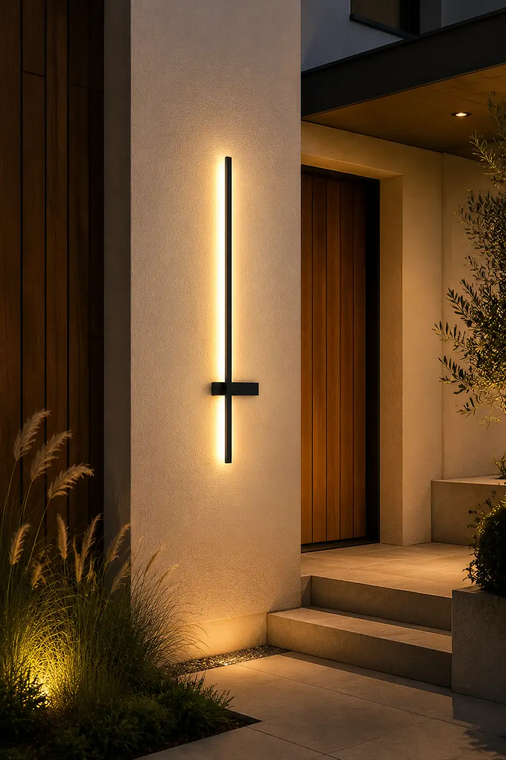 Edge Minimalist Duo-Linear Metal Outdoor Wall Lamp, Black - Lumpaz