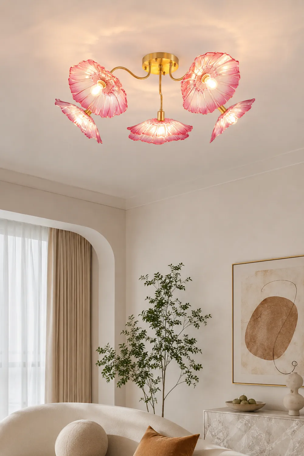 Hailie Modern Flower Ceiling Light  Metal/Glass Clear/Pink Bedroom - Lumpaz